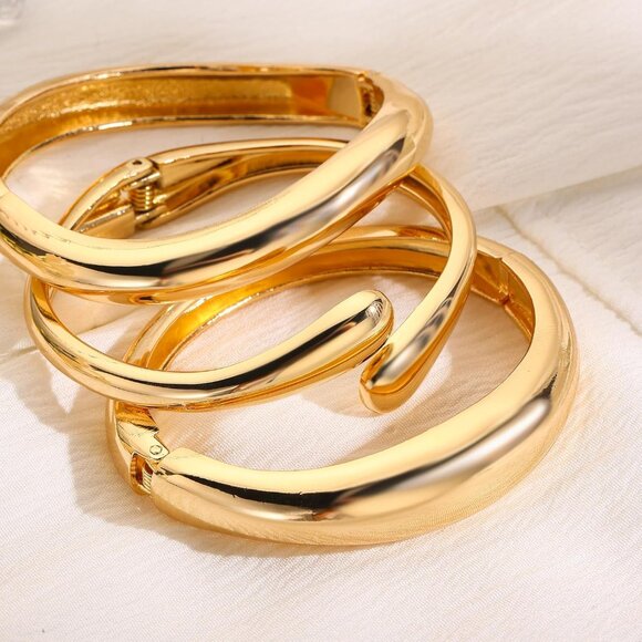 14K Gold Twist Cuff Bangle for Women - Trendy Wide Open Arm Jewelry - Picture 4 of 7